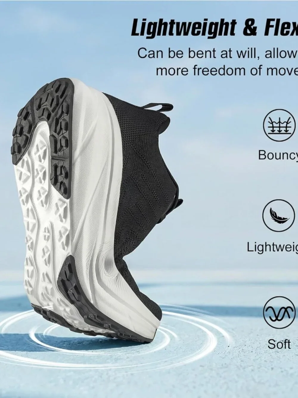 Women's Black White Walking Shoes Non-Slip Breathable Mesh Athletic Sneakers